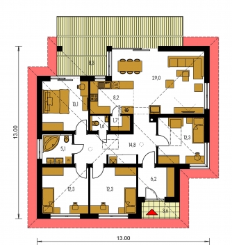 Image miroir | Plan de sol du rez-de-chaussée - BUNGALOW 164